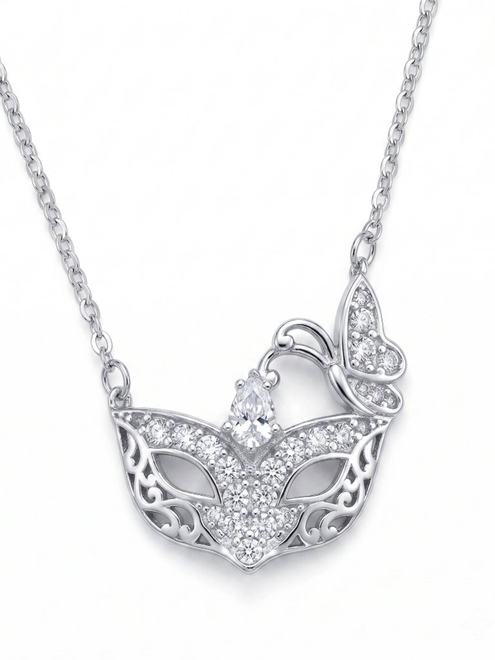 Venice Masquerade Ball Carnival Mask Gemstone Necklace, 925 Sterling Silver